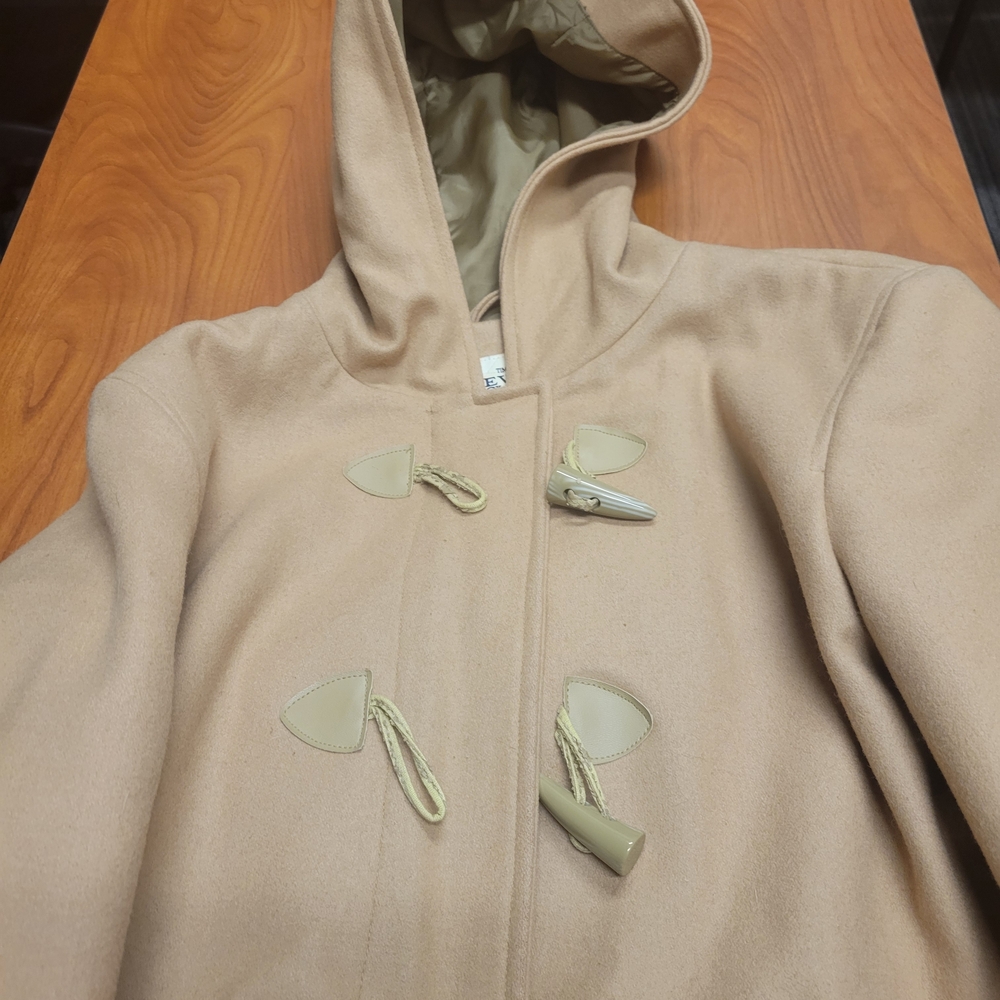 New York Classics Tan Wool Blend Toggle Scandi Minimal‎ Core Jacket Womens Sz L